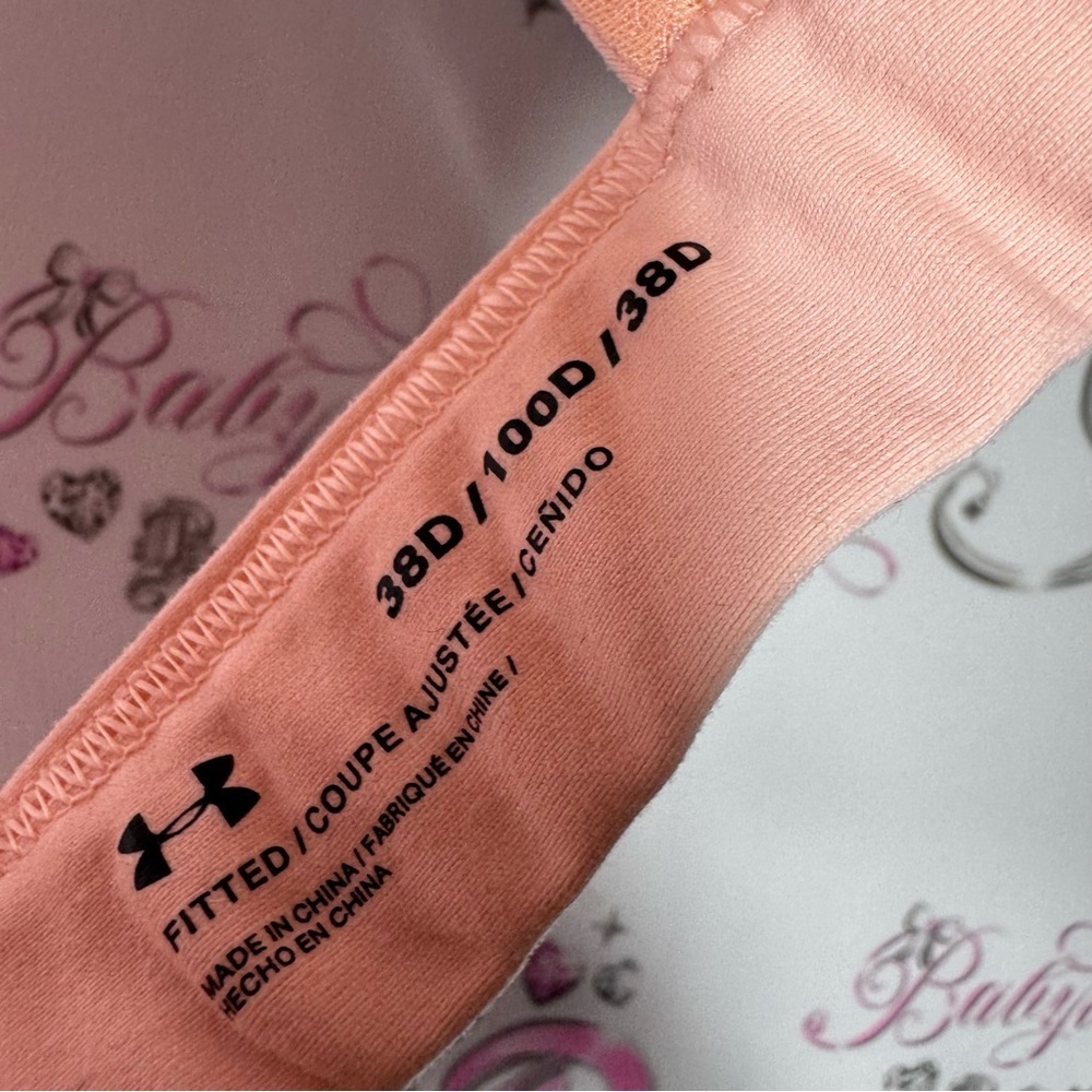 Under armour bra sports peach pink orange pastel logo silver criss cross support - Picture 6 of 9